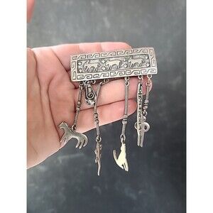 JJ Jonette 1988 Pewter Dangling Charm Brooch, Vintage Costume Jewelry, READ